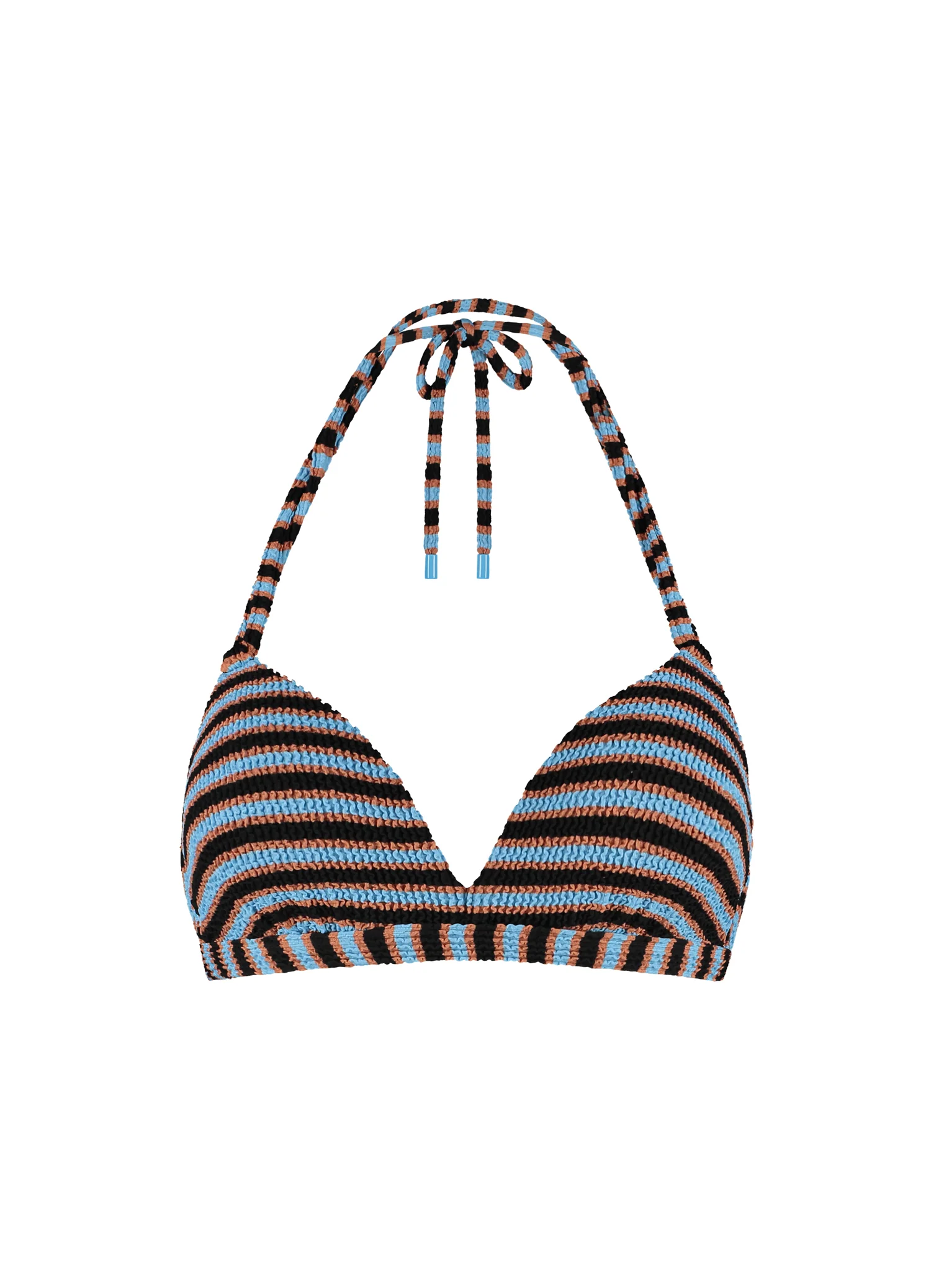 Blue Ribbed Stripe halter bikinitop met beugel - Image 4