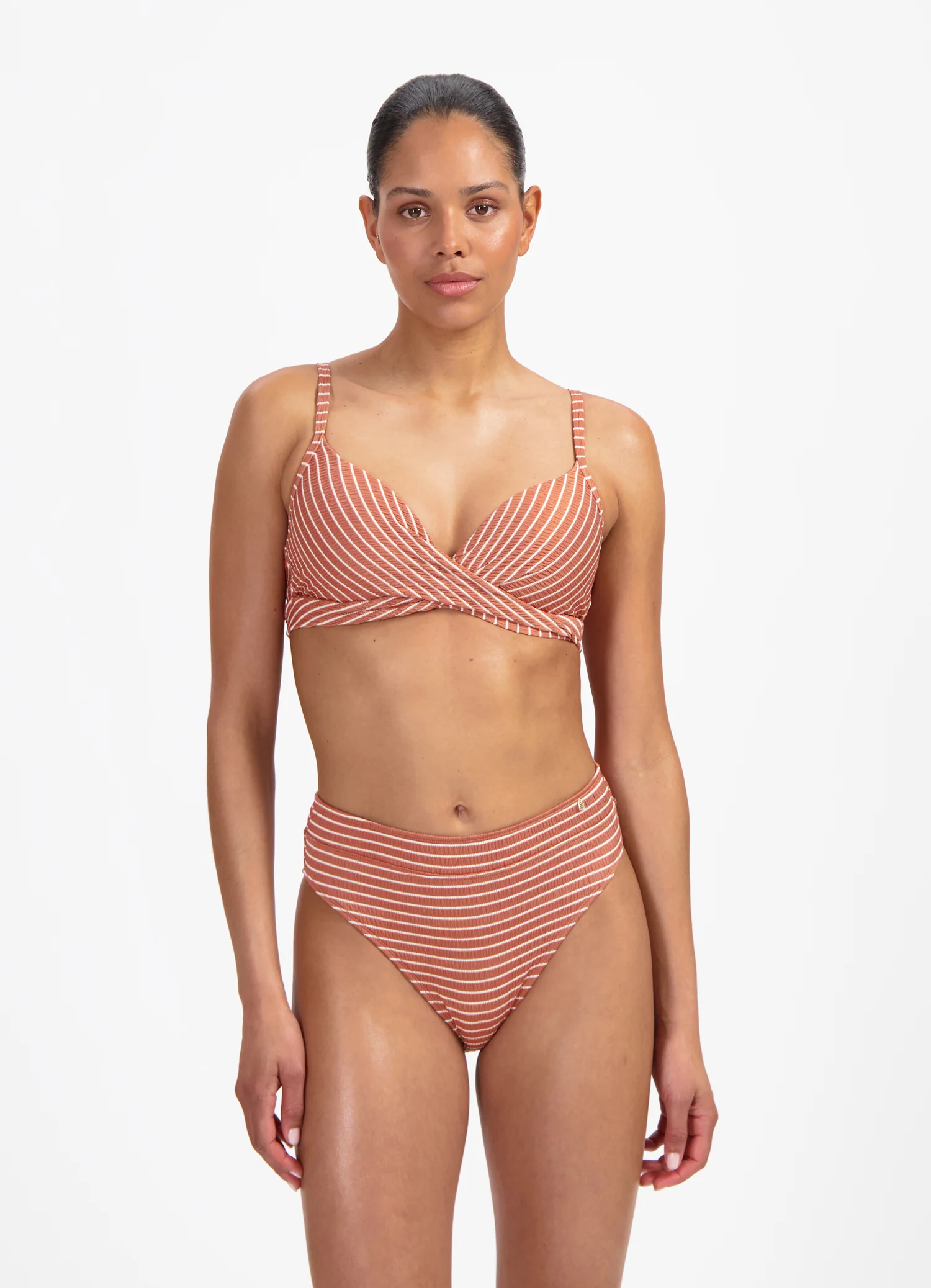 Caramel Stripe twist bikinitop